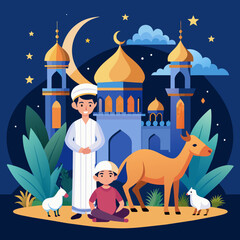 Naklejka premium Eid al-Adha, also known as the Feast of Sacrifice, is an important Islamic celebration that commemorates the willingness of Prophet Ibrahim to sacrifice his son as an act of obedience and submission t