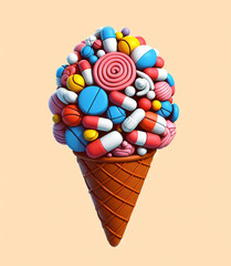  ice cream cone with pills - 790329122