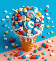  ice cream cone with pills - 790329138