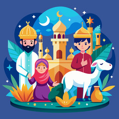 Naklejka premium Eid al-Adha, also known as the Feast of Sacrifice, is an important Islamic celebration that commemorates the willingness of Prophet Ibrahim to sacrifice his son as an act of obedience and submission t