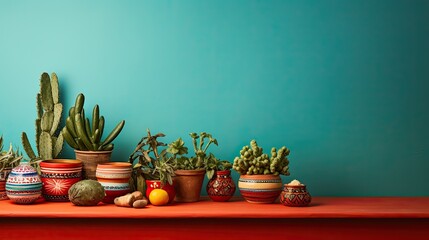 Mexican-style potted cacti, red with blue interior - Powered by Adobe