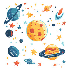 Zoomed image of Astronomical objects cartoon 2D  illustration on white background Looks minimalist