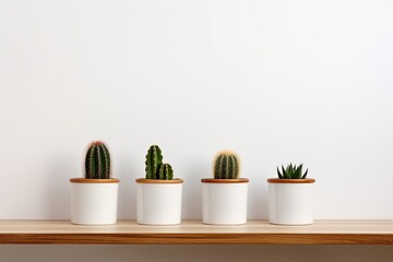 Cacti in pots on yellow background