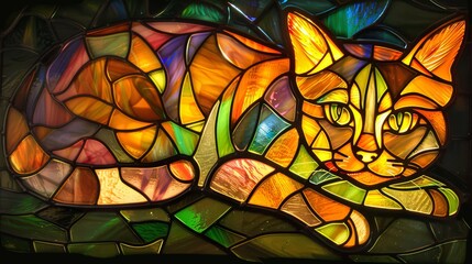 Stained glass style pictyre of a cat, generated with AI