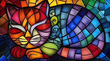 Stained glass style pictyre of a cat, generated with AI