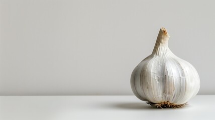 Single garlic bulb on plain white background