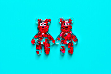Pair of Transparent Anthropomorphic Bears Filled with Red Hearts