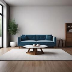 modern living room with sofa, blue and yellow  interior 