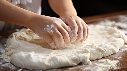 Child's hands kneading dough, child development