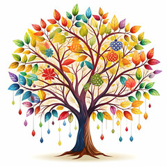 colorful tree with leaves on hanging branches illu