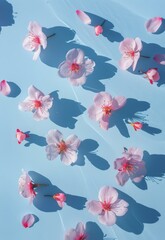 Fototapeta na wymiar White Flowers on Blue Background
