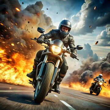 dynamic scene with motorcycle ride in action movie