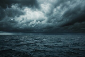 A Large Body of Water Under a Cloudy Sky, Dark storm clouds gathering over a vast sea, AI Generated - Powered by Adobe