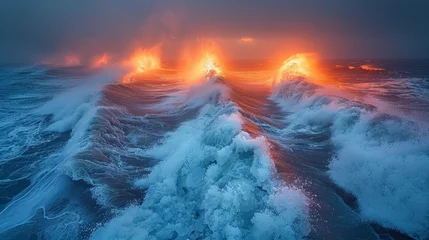 Foto op Plexiglas A mesmerizing scene of a vast body of water at the North Pole, surrounded by powerful waves crashing against each other. © Vitalii But