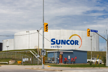 Fototapeta premium Toronto, Canada, July 12, 2023; Canadian Suncor Energy Fuel depot storage tanks in Toronto
