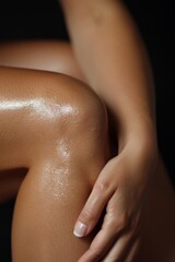 A close up of a woman's legs with lotion on them, AI