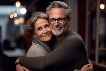 Fototapeta premium Happy elderly retired couple pose affectionately for Valentine's day