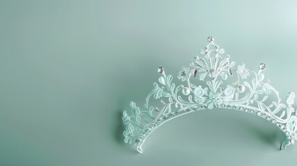 Ornate silver tiara on pastel background