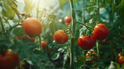 Tomatoes ripening on vine under sun