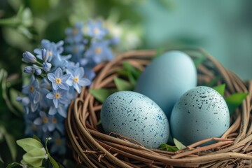 Bird Nest With Three Blue Eggs