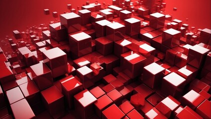 Abstract cubes in red background.