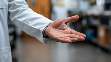 A person in a lab coat with their hand outstretched, AI