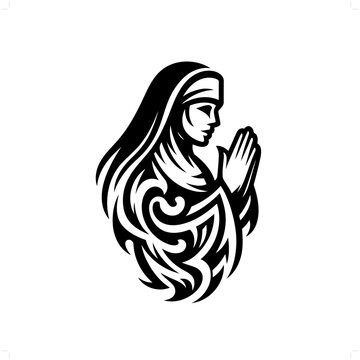 recommend clip art: nun in modern tribal tattoo, abstract line art of people, minimalist contour. Vector