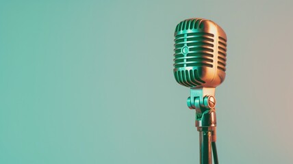 Vintage microphone against teal background, suggesting retro music or broadcasting theme