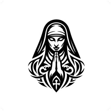recommend clip art: nun in modern tribal tattoo, abstract line art of people, minimalist contour. Vector
