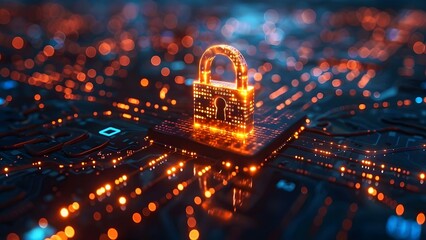 Digital Lock: Quantum Cybersecurity Future. Concept Quantum Computing, Cybersecurity, Digital Locks, Future Technology - obrazy, fototapety, plakaty