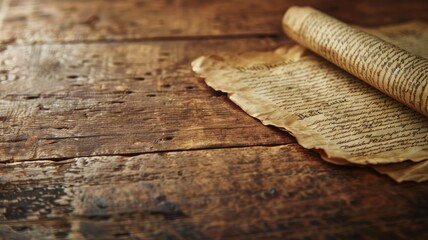 Two ancient manuscripts on wooden surface with warm lighting - obrazy, fototapety, plakaty