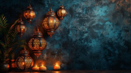  lantern in low light for Ramadan and Eid greetings - 790340545