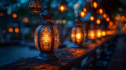  lantern in low light for Ramadan and Eid greetings - 790340559