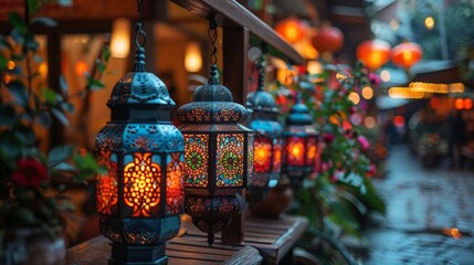  lantern in low light for Ramadan and Eid greetings - 790340562