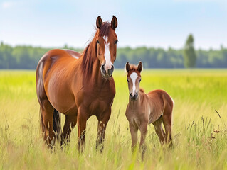 Obraz premium Maternal Care - Sunset with Mare and Foal