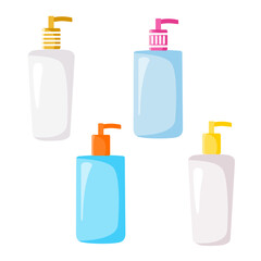 Bottles with a dispenser with gel, foam, soap. Sanitizers