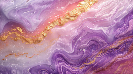 A marbled dance of honeydew melon and lavender mist, with a swirl of golden mica.  - obrazy, fototapety, plakaty