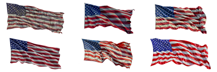 American flag waving with dynamic motion cut out png on transparent background