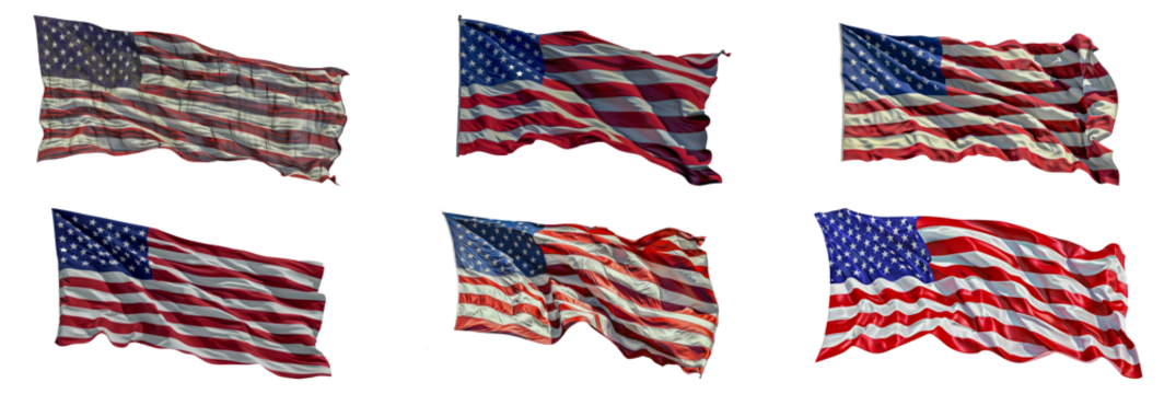 American flag waving with dynamic motion cut out png on transparent background