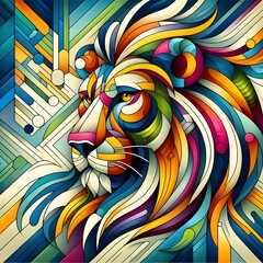 Colorful abstract drawing of a lion