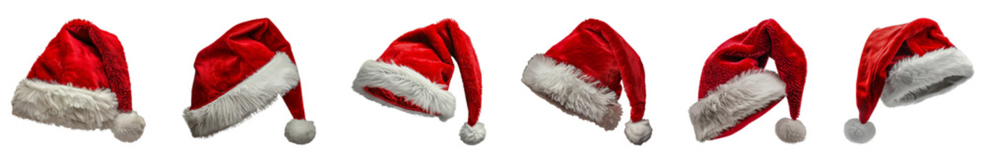 Festive red Santa hat with white pompom cut out png on transparent background
