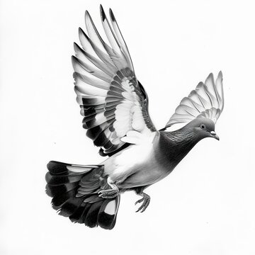 recommend clip art: Wood Pigeon Black and White Pencil Sketch on a White Background