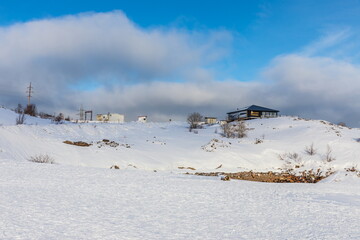 northern polar landscapes in the Teriberka Nature Park on the shore of the Barents Sea, Murmansk, Russia