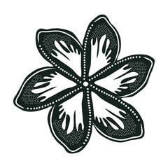 silhouette and dot illustration of frangipani flower in monochrome colors for seamless pattern element