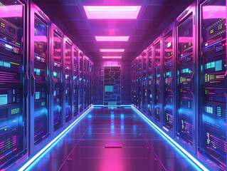 Obraz premium High-tech server room, data center, 3D vector graphics
