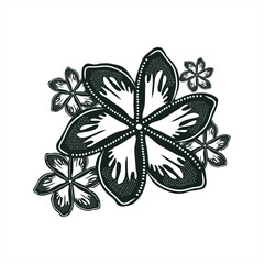 silhouette and dot illustration of set of several frangipani flowers in monochrome colors for seamless pattern elements