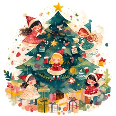 Fototapeta na wymiar Magical Christmas Scene with Whimsical Characters and Festive Decor