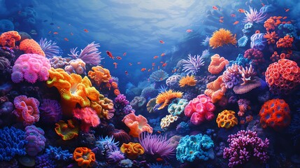 Fototapeta na wymiar Dive into the depths of a coral reef, where vibrant hues and intricate formations create an underwater paradise.