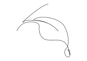 Drop of water dripping off a leaf. One line drawing vector illustration.