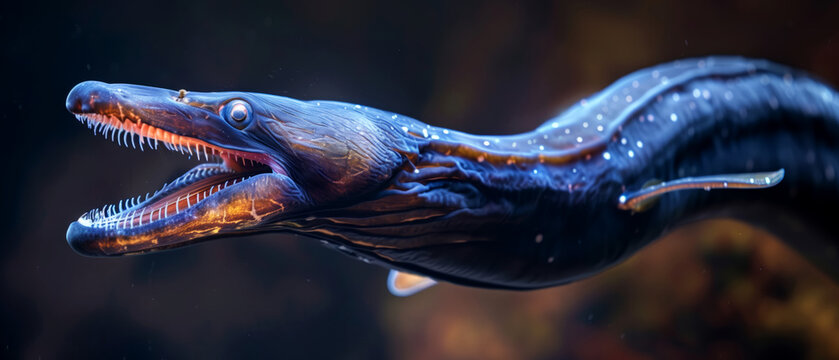 A deep-sea gulper eel with its unique and elongated jaw, wildlife phtography